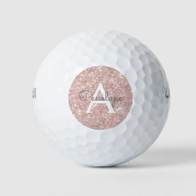 Sparkle Rose Gold Glitzy Glam Monogram Golfball (Vorderseite)