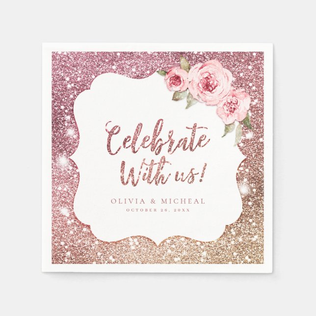 Sparkle Rose Goldener Glitzer Blumenfeier mit uns Serviette (Vorderseite)