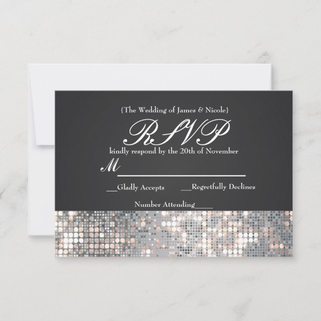 Sparkle Sequins Glamour Black Wedding RSVP Card Karte (Vorderseite)