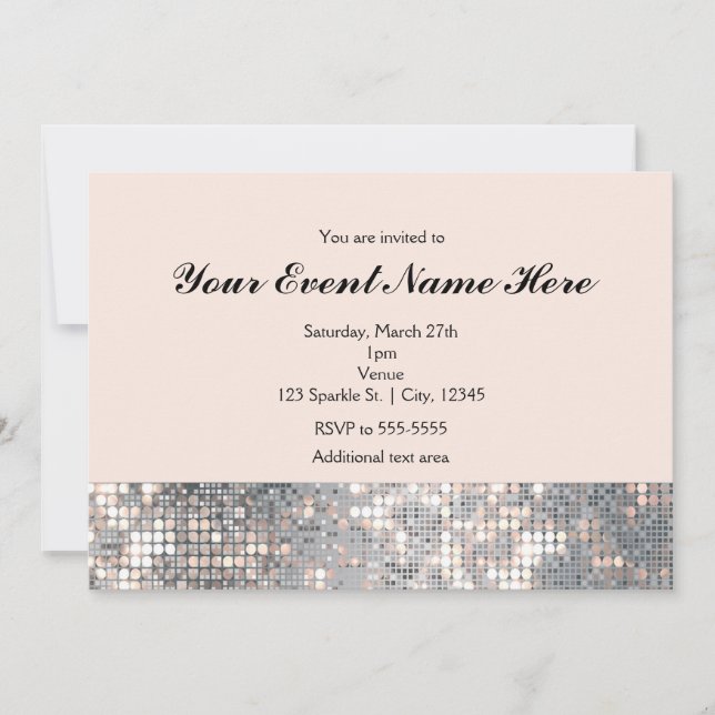 Sparkle Sequins Glamour Wedding Invitation Card Einladung (Vorderseite)