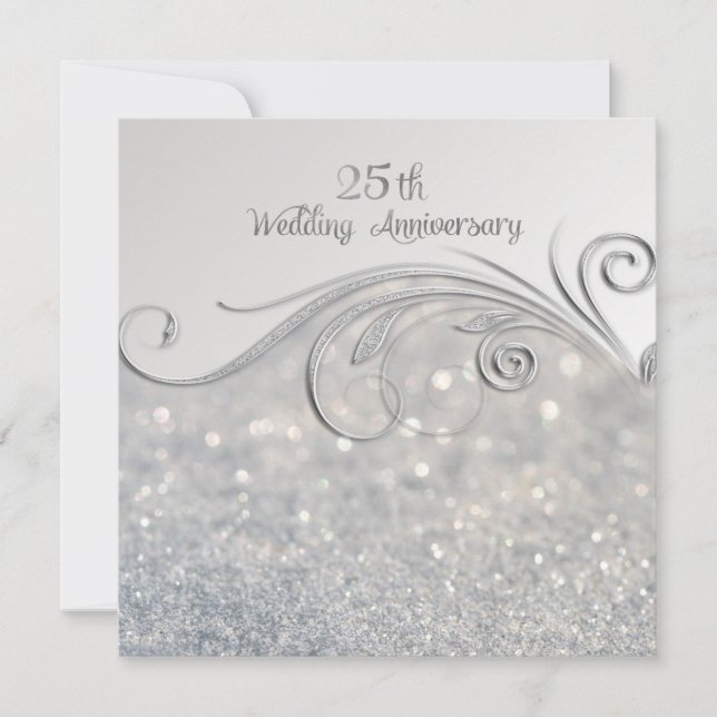 Sparkle Silver 25. Hochzeitstag Einladung (Vorderseite)