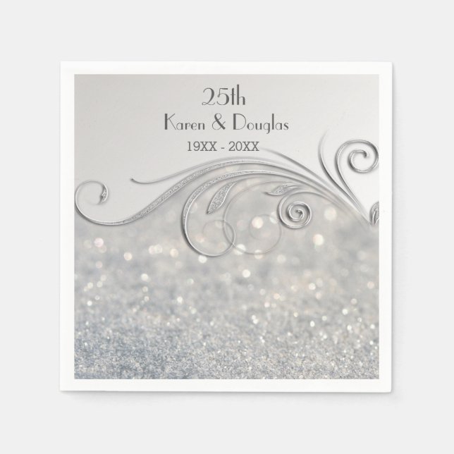 Sparkle Silver 25. Hochzeitstag Serviette (Vorderseite)