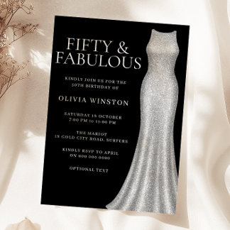 Sparkle Silver Dress Black 50. Geburtstagsparty Einladung