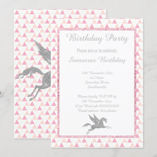 Sparkle SILVER Einhorn WHITE PINK PATTERN GEBURTST Einladung