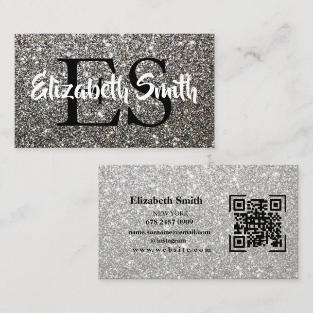 Sparkle Silver Glitzer Business Card Visitenkarte (Vorne/Hinten)