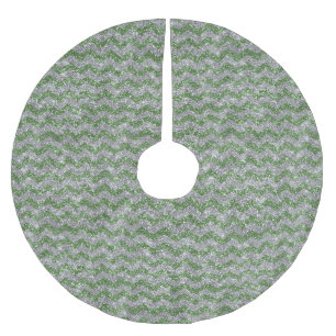 Sparkle Silver Green Glitzer Zickzack Stripes Xmas Polyester Weihnachtsbaumdecke
