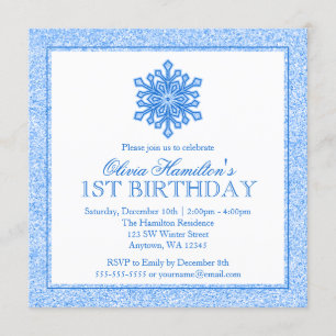 Sparkle Snowflake Blue 1. Geburtstag Einladung