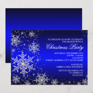 Sparkle Snowflake Blue Christmas Party Invitation