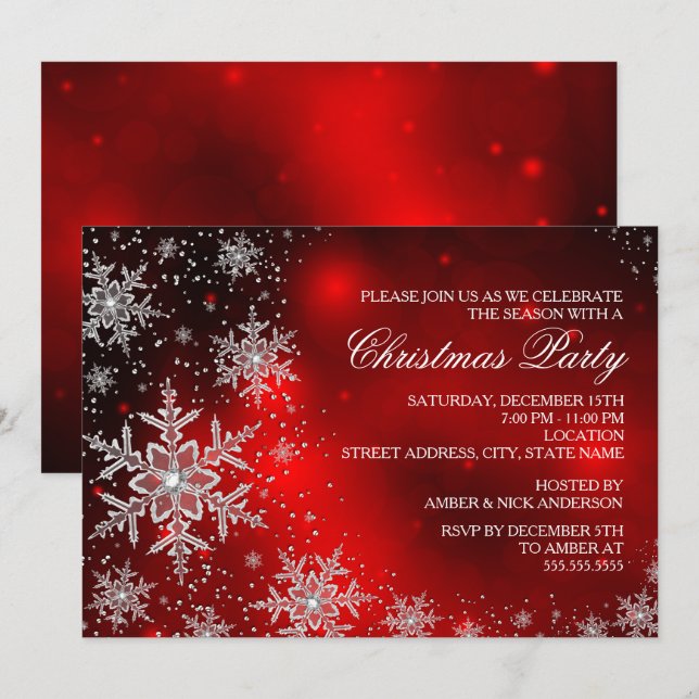 Sparkle Snowflake Rotes Weihnachtsfest Party Einla Einladung (Vorne/Hinten)