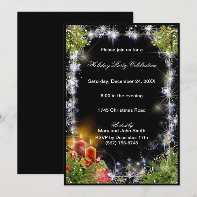 Sparkle Snowflakes Candles Pinienwald Party Einladung (Vorne/Hinten)
