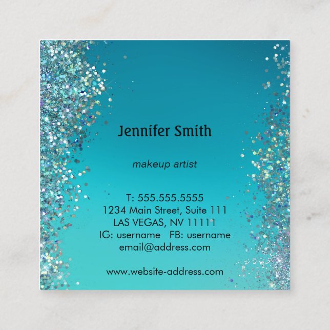 Sparkle Splashes Blue Beauty Stylist Makeup Artist Quadratische Visitenkarte (Rückseite)