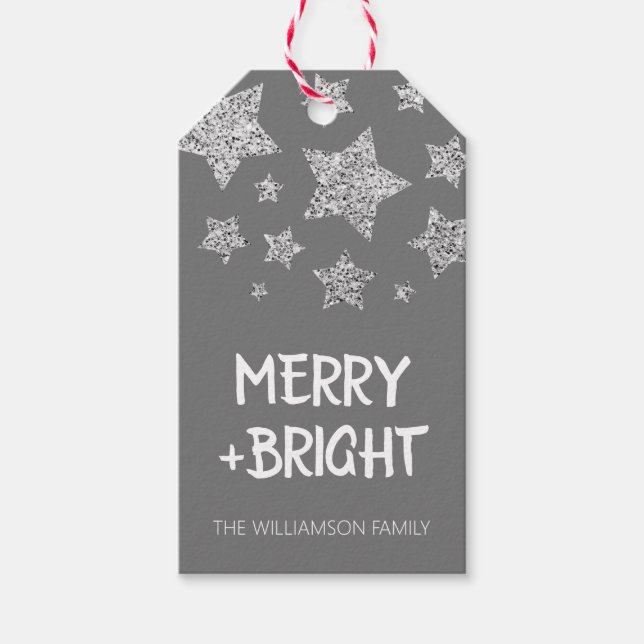 Sparkle Star Frohe helle Weihnachtsfeiertage Silbe Geschenkanhänger (Vorderseite)