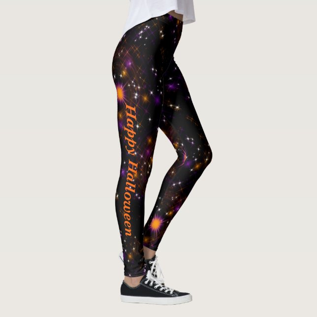 Sparkle Star Sky Halloween Orange und Lila Leggings (Rechts)