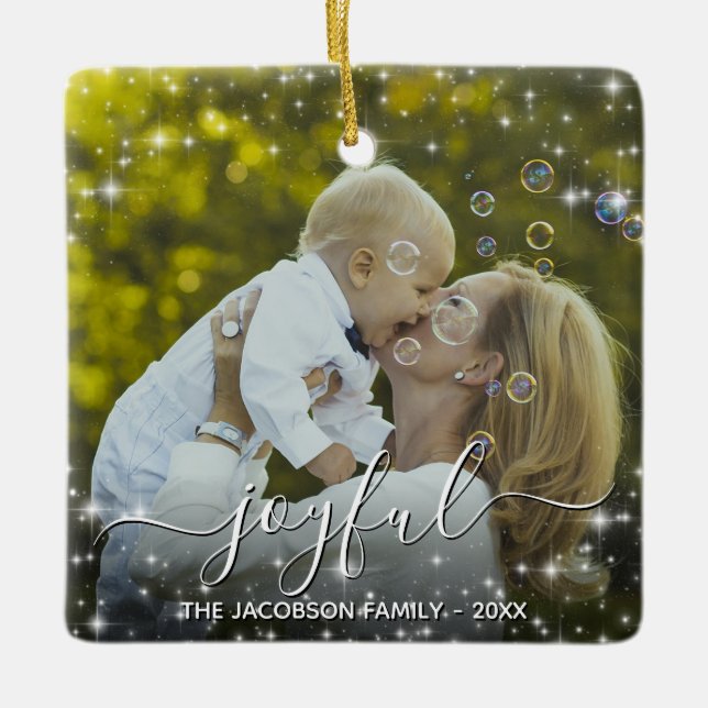 Sparkle Stars Foto Overlay Joystick Weihnachten Keramikornament (Vorderseite)