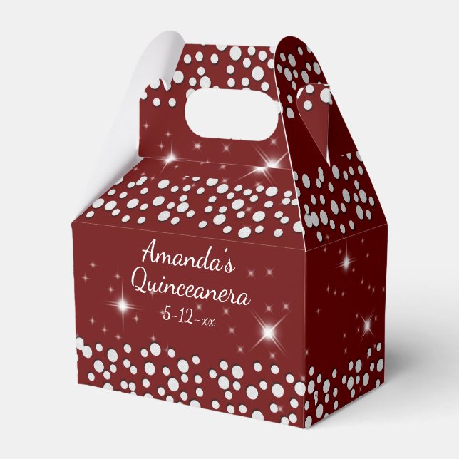 Sparkle Stars Silver Dots Red Quinceanera Geschenkschachtel (Vorderseite)