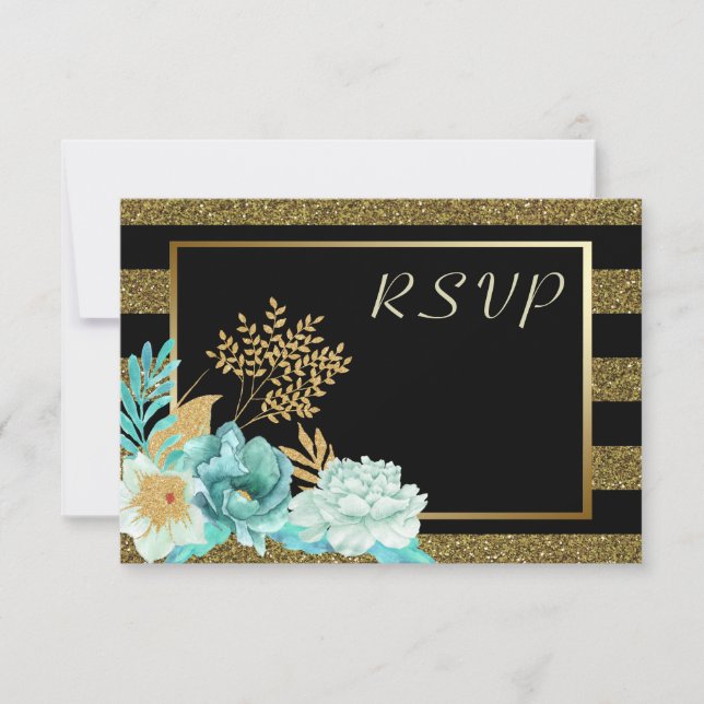Sparkle Stripe Gold Minze Blumenzange RSVP Karte (Vorderseite)