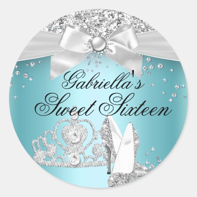 Sparkle Tiara Heelses Aquamarin Sweet 16 Sticker (Vorderseite)