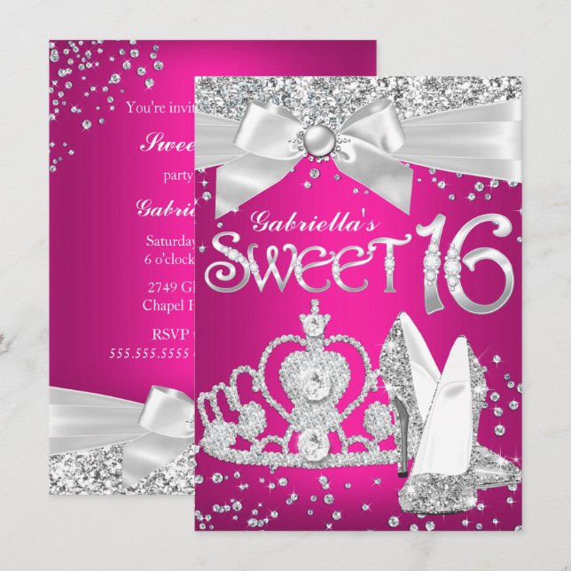 Sparkle Tiara & Heelses Sweet 16 Einladend Hot Pin Einladung (Vorne/Hinten)