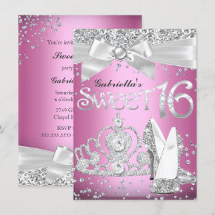 Sparkle Tiara & Heelses Sweet 16 Einladend Rosa Einladung