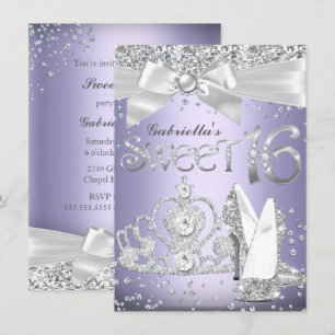 Sparkle Tiara & Heelses Sweet 16 Einladung Lila