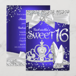 Sparkle Tiara & Heelses Sweet 16 Royal Blue lila Einladung