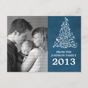 Sparkle Tree Chalkboard Foto Postcard, blau Postkarte