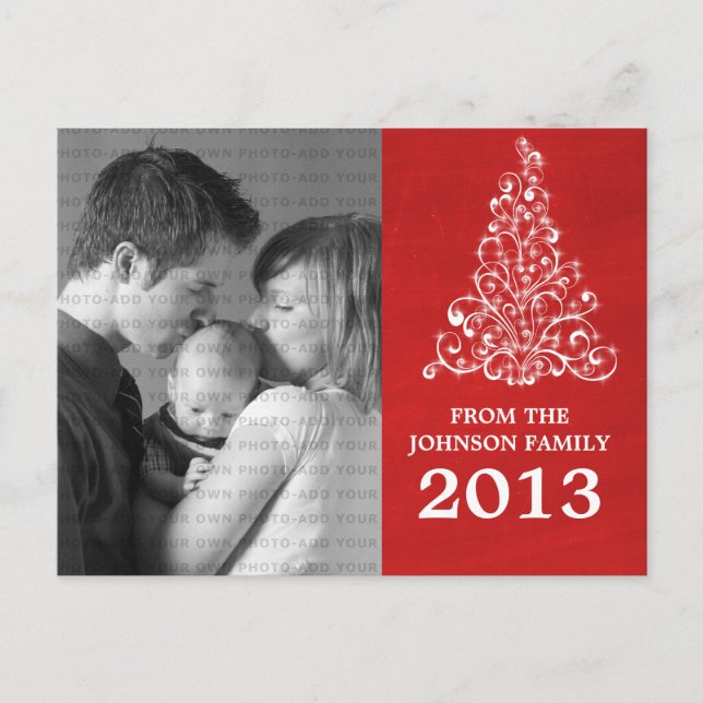 Sparkle Tree Chalkboard Foto Postcard, Red Postkarte (Vorderseite)