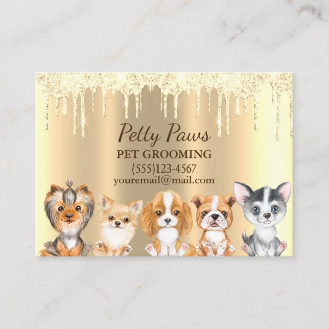 Sparkle Tropfen Shimmer Puppies Pet Grooming Servi Visitenkarte (Vorderseite)