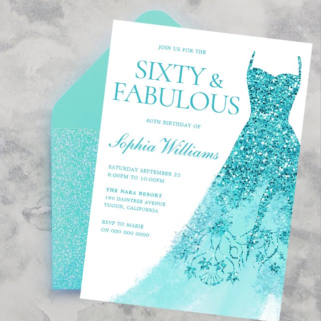 Sparkle Turquoise Dress 60. Geburtstagsparty Einladung (Von Creator hochgeladen)