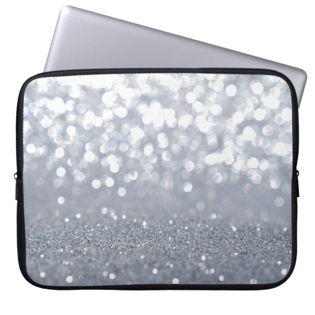 Sparkle und glänzend silberner Glitzer abstrakt Laptopschutzhülle (Vorderseite)