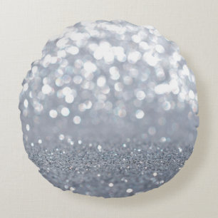 Sparkle und glänzend silberner Glitzer abstrakt Rundes Kissen