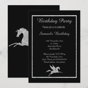 Sparkle Unicorn Schwarzer Hintergrund Geburtstag Einladung