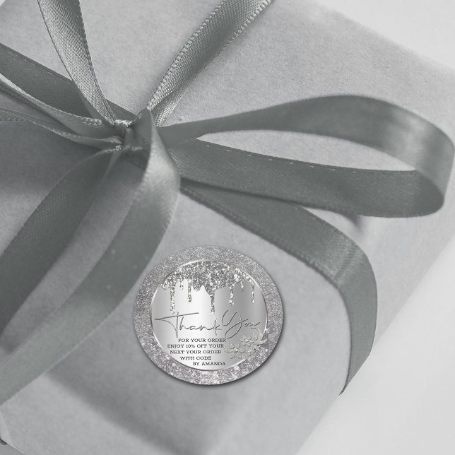 Sparkle Vielen Dank Silver Dripping Glitzer Classi Runder Aufkleber (Von Creator hochgeladen)