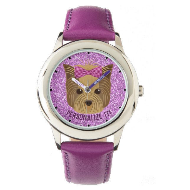 Sparkle Yorkie Yorkshire Terrier Puppy Dog Glitzer Armbanduhr (Vorderseite)