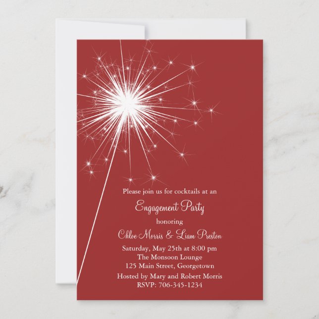 Sparkler en Fiançailles rouge Invitation (Devant)