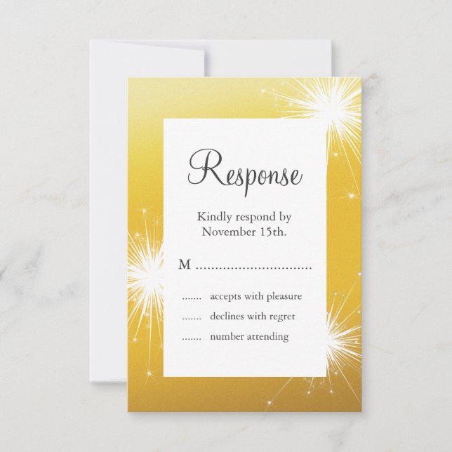 Sparkler Gold Wedding RSVP Karte (Vorderseite)