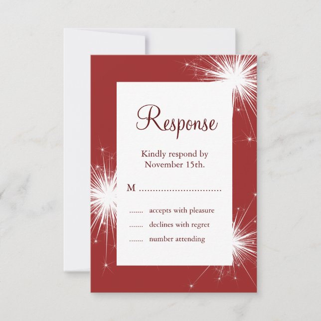 Sparkler in Red Wedding RSVP Karte (Vorderseite)