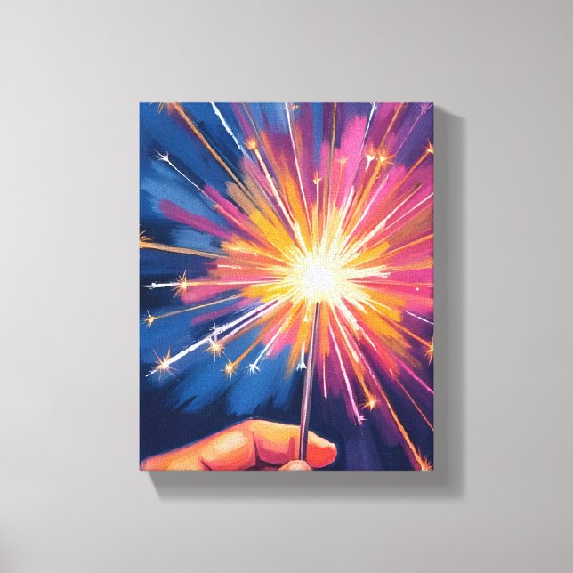 Sparkler New Year Celebration Watercolor Leinwanddruck (Vorderseite)