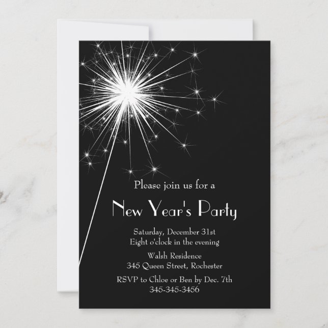 Sparkler Silvester-Party Einladung (Vorderseite)