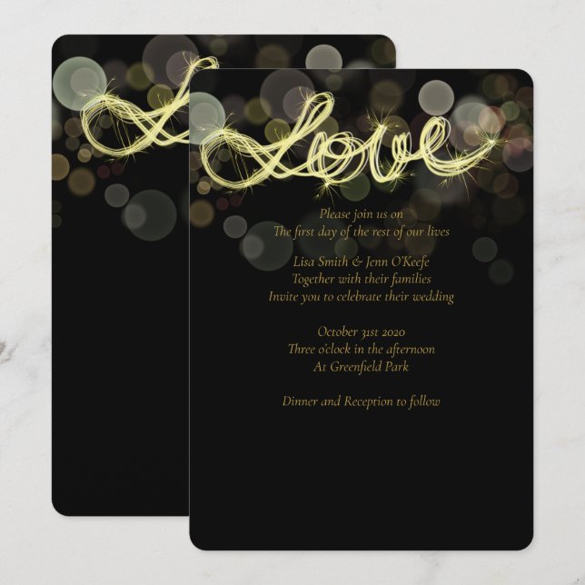 Sparkler Writing Liebe Wedding Einladungen (Vorne/Hinten)