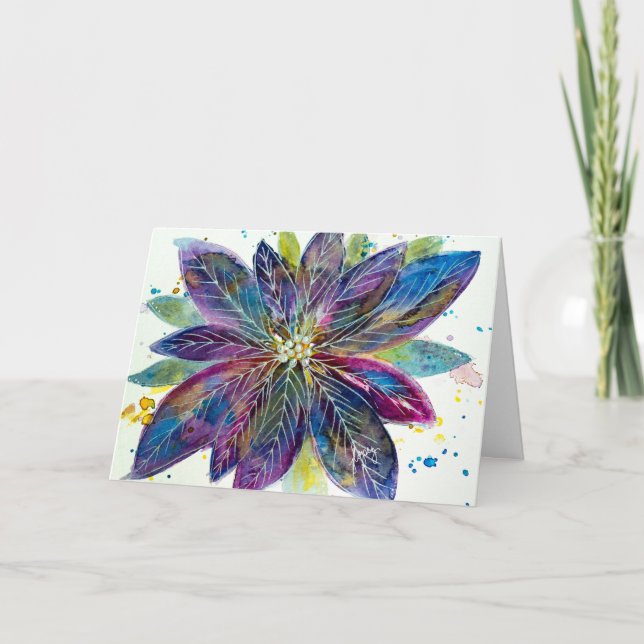 Sparklesettia Watercolor Poinsettia Grußkarte Karte (Vorderseite)