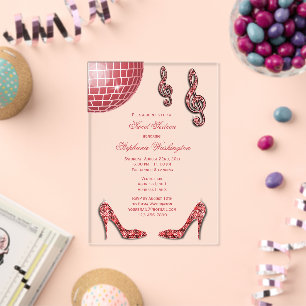 Sparkling Absätze und rote Disco-Kugel Sweet 16 Acryleinladungen