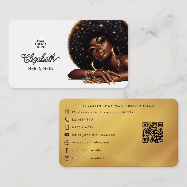 Sparkling Afro Chic Hair & Nail Salon Visitenkarte (Vorne/Hinten)