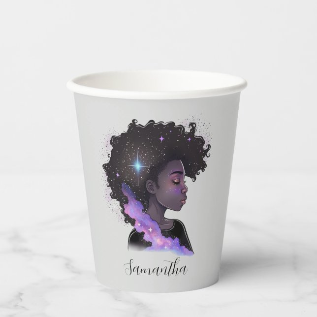 Sparkling Afro Woman Pappbecher (Vorderseite)
