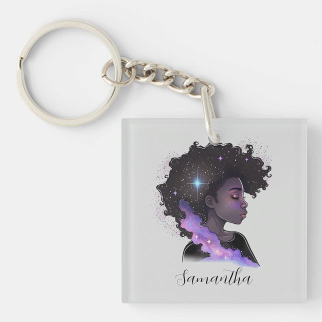 Sparkling Afro Woman Schlüsselanhänger (Vorderseite)