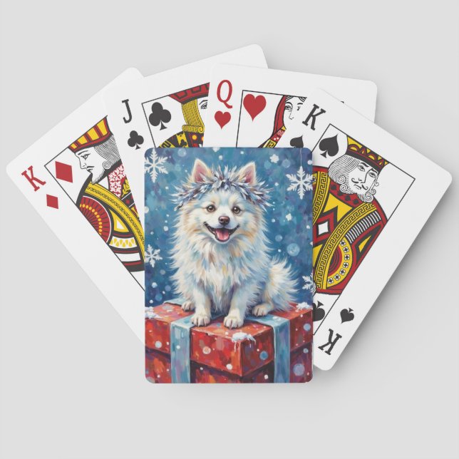Sparkling American Eskimo Dog Festive Gift Cushion Spielkarten (Rückseite)