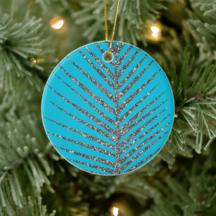 Sparkling Aqua Blue Glitzer Keramik Ornament