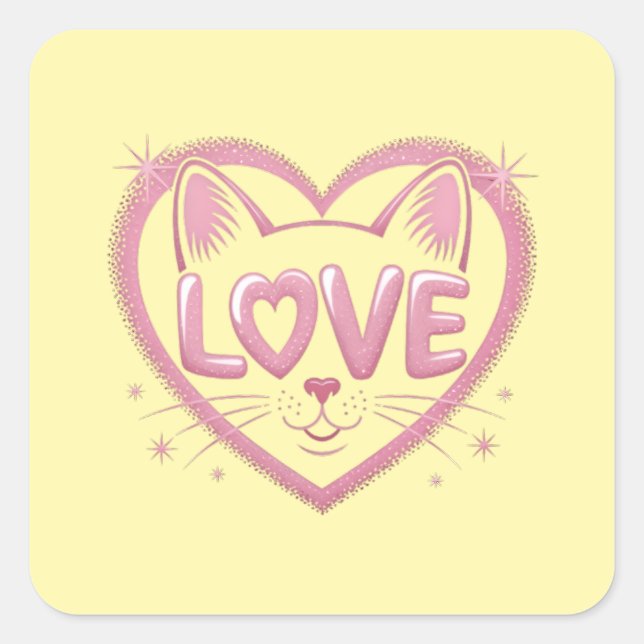Sparkling Cat Love Quadratischer Aufkleber (Vorderseite)