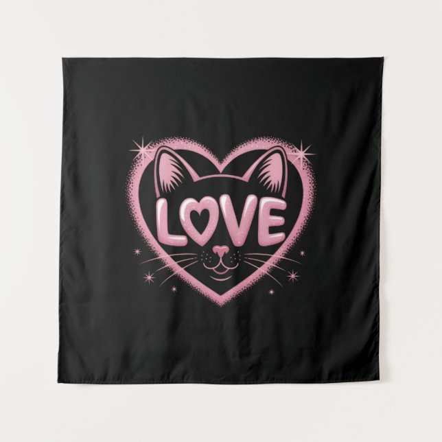 Sparkling Cat Love Wandteppich (Vorderseite)