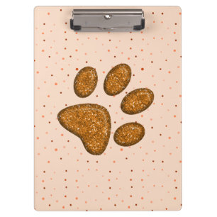 Sparkling Cat Paw Print - Orange Klemmbrett
